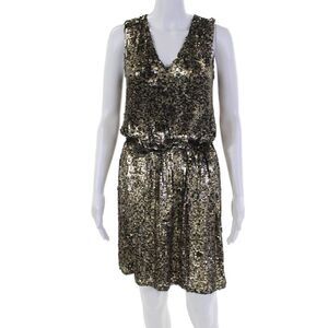 Amen Womens Sequins V-Neck Sleeveless Lined Shift Dress Dark Gold Size S